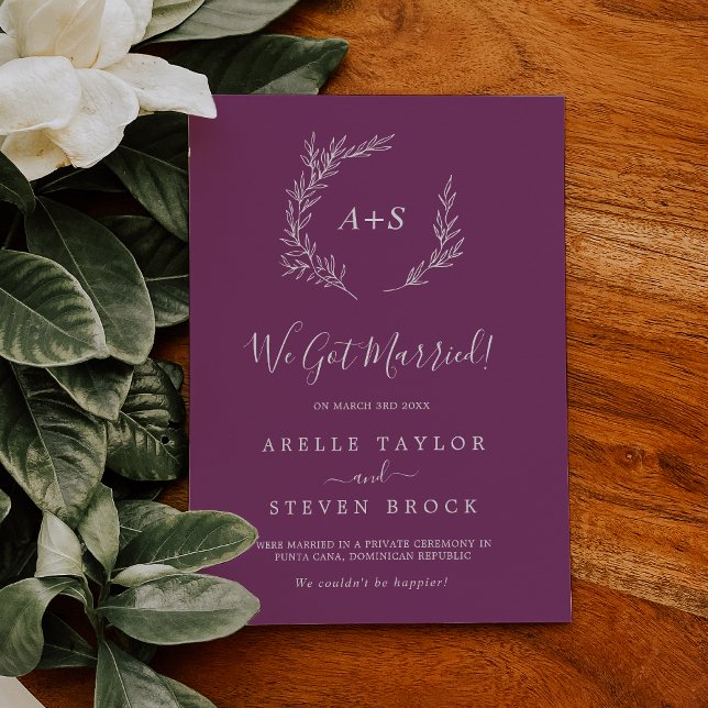 Minimal Leaf | Berry Purple Elopement Announcement (Creator Uploaded)