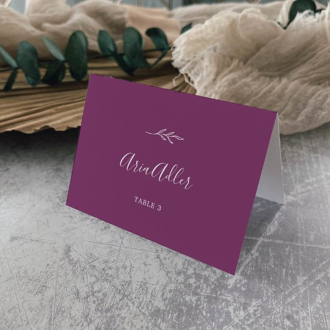 Minimal Leaf | Berry Purple Guest Name Place Cards (Creator Uploaded)