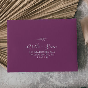 Minimal Leaf   Berry Purple Self-Addressed RSVP Envelope