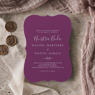 Minimal Leaf   Berry Purple Spanish Nuestra Boda Invitation