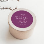 Minimal Leaf Berry Purple Thank You Favour Sticker<br><div class="desc">These minimal leaf berry purple thank you wedding favour stickers are perfect for a boho wedding reception. The design features a simple greenery leaf silhouette in a romantic summer violet colour with minimalist bohemian garden style. Personalise the sticker labels with your names, the event (if applicable), and the date. These...</div>