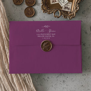 Minimal Leaf Berry Purple Wedding Invitation Envelope