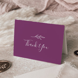 Minimal Leaf   Berry Purple Wedding Thank You Card