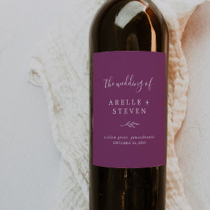 Minimal Leaf Berry Purple Wedding Wine Label