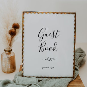 Minimal Leaf   Black and White Guest Book Poster