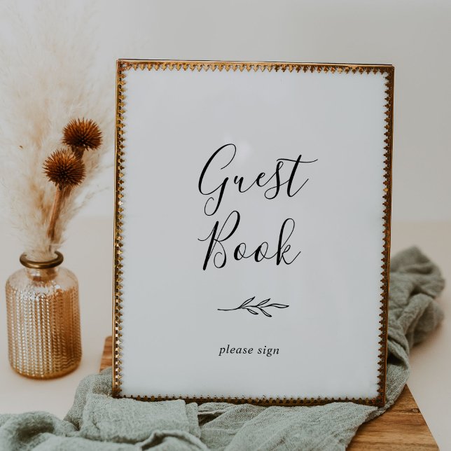 Minimal Leaf | Black and White Guest Book Poster (Creator Uploaded)