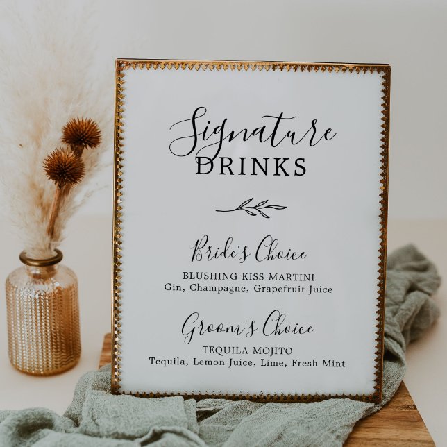 Minimal Leaf | Black and White Signature Drinks Poster (Creator Uploaded)