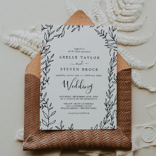 Minimal Leaf   Black and White Wedding Invitation