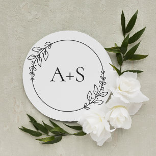Minimal Leaf Black White Monogram Envelope Seals