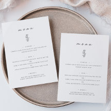 Minimal Leaf Black White Wedding Dinner Flat Menu