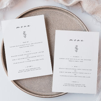 Minimal Leaf Black White Wedding Dinner Flat Menu