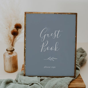 Minimal Leaf Blue and White Guest Book Poster