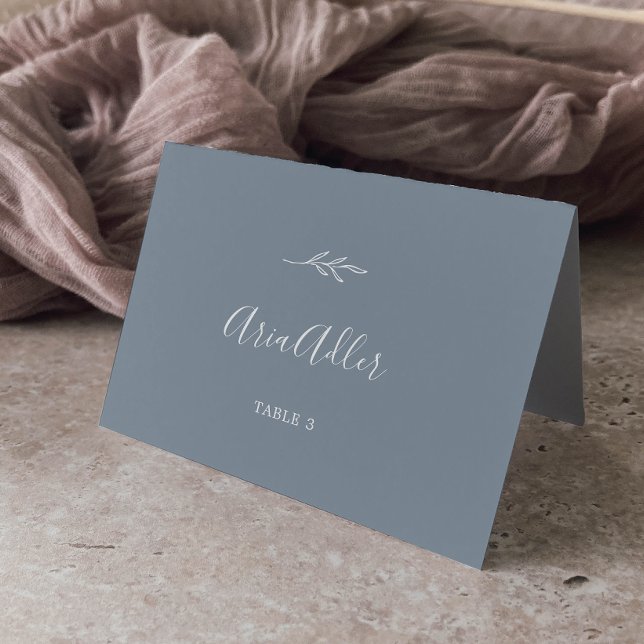 Minimal Leaf Blue and White Guest Name Place Cards (Creator Uploaded)