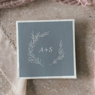 Minimal Leaf   Blue and White Monogram Wedding Napkin