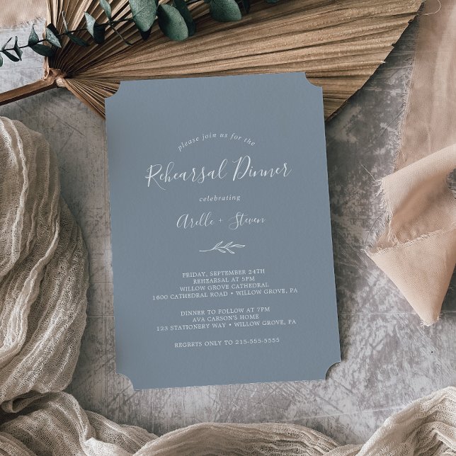 Minimal Leaf | Blue and White Rehearsal Dinner Invitation (Creator Uploaded)