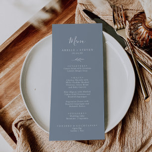 Minimal Leaf   Blue and White Wedding Dinner Menu