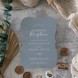 Minimal Leaf   Blue and White Wedding Reception Invitation