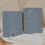 Minimal Leaf Blue and White Weekend Events Wedding Invitation<br><div class="desc">This minimal leaf blue and white weekend events wedding invitation is perfect for a boho wedding. The design features a simple greenery silhouette in white on a dusty blue background with classic minimalist style. Save paper by including the weekend schedule of events on the back of the wedding invitation instead...</div>