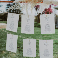 Minimal Leaf Blue Table Number Seating Chart Cards