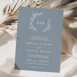 Minimal Leaf Blue & White Formal Monogram Wedding Invitation<br><div class="desc">This minimal leaf blue and white formal monogram wedding invitation is perfect for an elegant wedding. The design features a simple greenery silhouette in light slate blue with classic minimalist style. Personalize with the first initials of the bride and groom.</div>