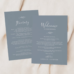 Minimal Leaf Blue White Welcome Letter & Itinerary