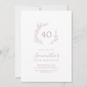 Minimal Leaf   Blush Pink 40th Birthday Invitation