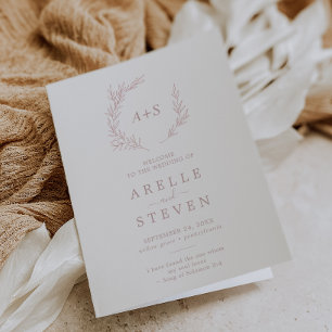 Minimal Leaf   Blush Pink Folded Wedding Programme