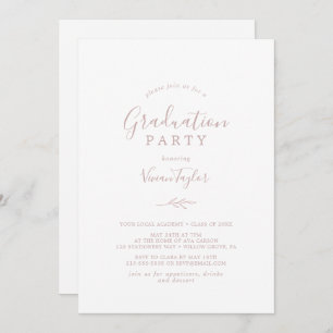 Minimal Leaf   Blush Pink Graduation Party Invitation