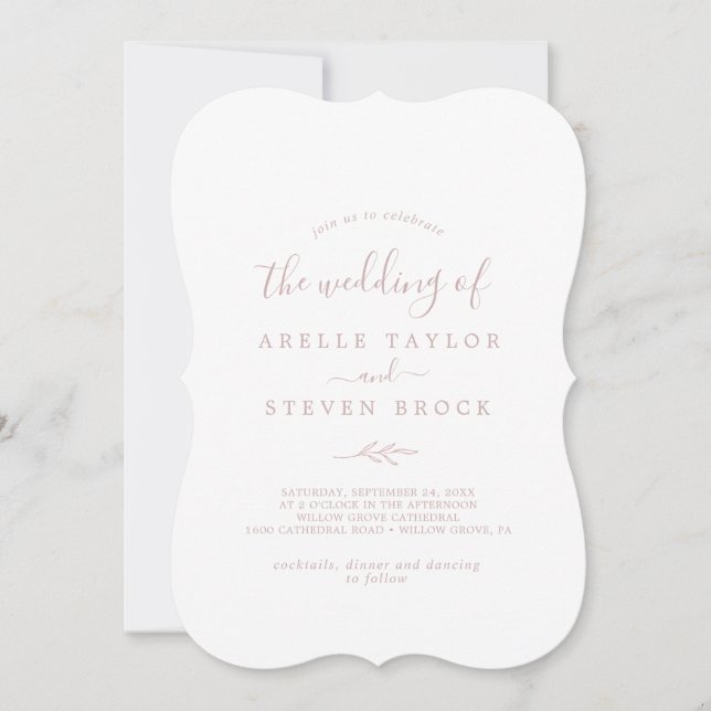 Minimal Leaf | Blush Pink Monogram Back Wedding Invitation (Front)