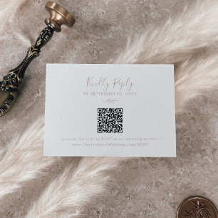 Minimal Leaf Blush Pink QR Code Wedding RSVP Enclosure Card
