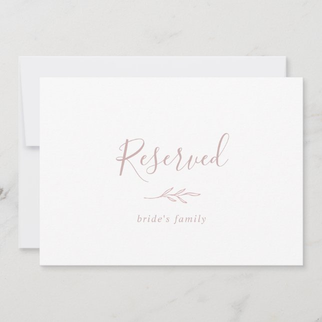 Minimal Leaf | Blush Pink Reserved Sign (Front)