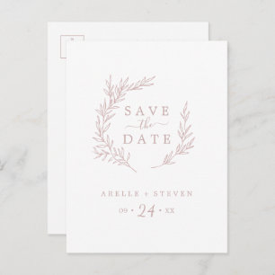 Minimal Leaf Blush Pink Save the Date Invitation Postcard