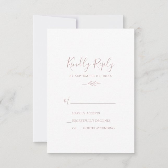 Minimal Leaf | Blush Pink Simple RSVP Card (Front)