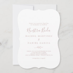 Minimal Leaf Blush Pink Spanish Nuestra Boda Invitation
