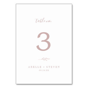Minimal Leaf   Blush Pink Table Number