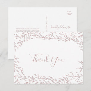 Minimal Leaf   Blush Pink Thank You Postcard