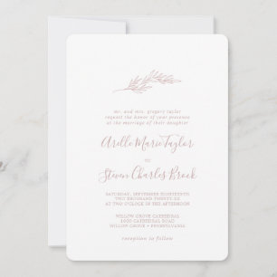Minimal Leaf   Blush Pink Traditional Wedding Invitation