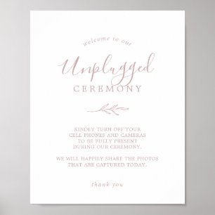 Minimal Leaf   Blush Pink Unplugged Ceremony Sign