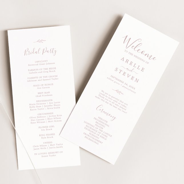 Minimal Leaf | Blush Pink Wedding Program Programme (Creator Uploaded)