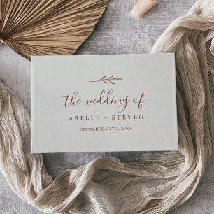 Minimal Leaf Boho Cream Monogram Back Wedding Guest Book