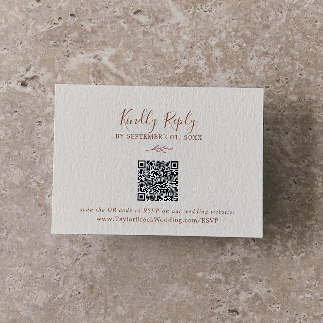 Minimal Leaf | Boho Cream QR Code Wedding RSVP Enclosure Card (Creator Uploaded)