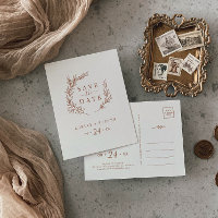 Minimal Leaf | Boho Cream Save the Date