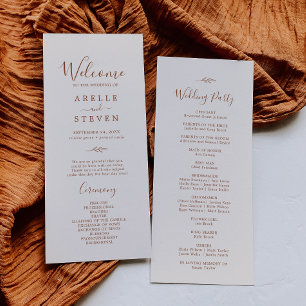 Minimal Leaf   Boho Cream Wedding Program Programme