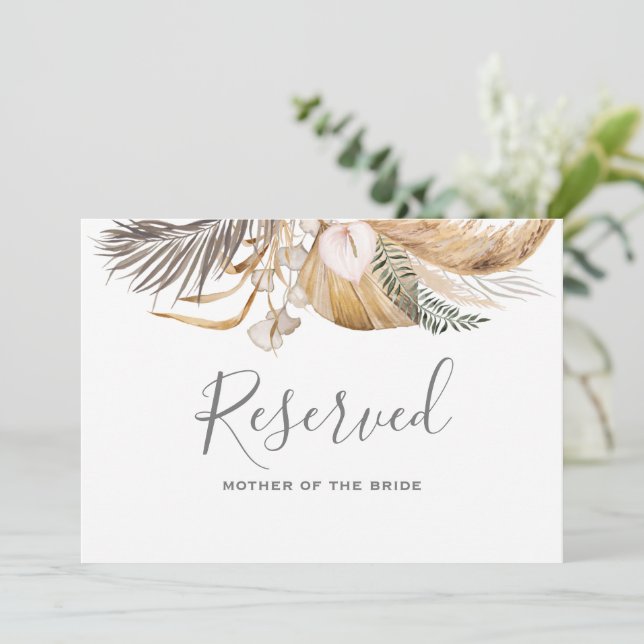 Minimal Leaf Boho Floral Wedding reserved sign  Invitation (Standing Front)