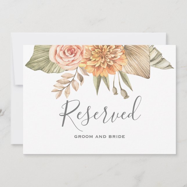 Minimal Leaf Boho Floral Wedding reserved sign  Invitation (Front)