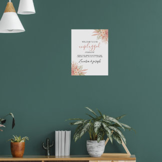 Minimal Leaf Boho Floral Wedding unplugged sign