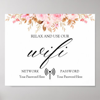 Minimal Leaf Boho Floral Wedding Wifi Poster
