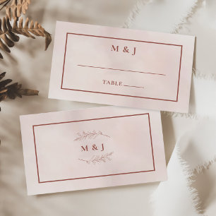 Minimal Leaf Boho Pink Elegant Wedding Place Card