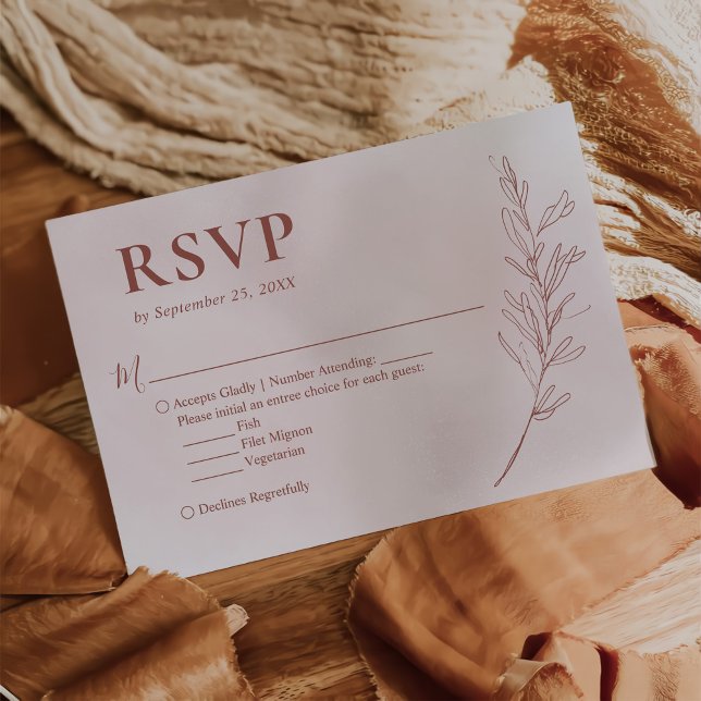 Minimal Leaf Boho Pink Elegant Wedding RSVP Card (Creator Uploaded)
