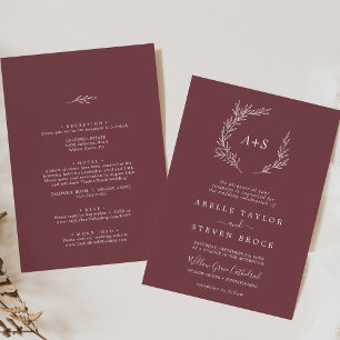 Minimal Leaf   Burgundy All In One Wedding Invitation